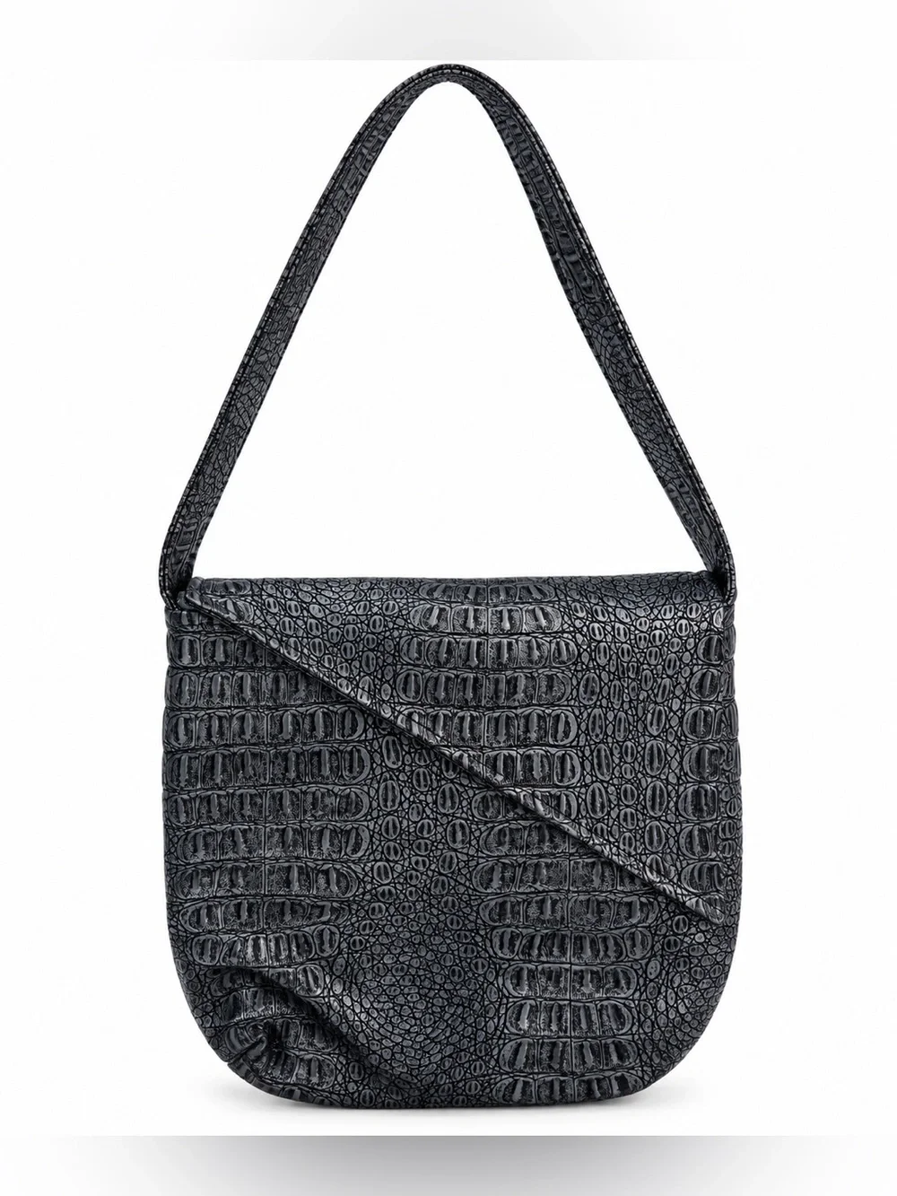 Black Crocodile Embossed Shoulder Bag Handbag